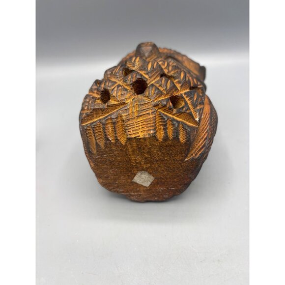 Vtg 70s Hand Carved Wooden Owl Votive Candle Holder Amber Glass Eyes Boho‎ - Picture 6 of 7